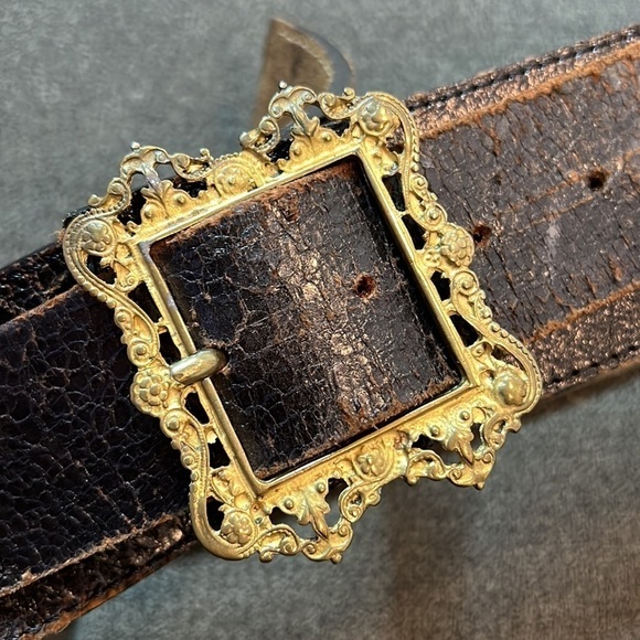 Fabio Corti Brown Crackled Leather Belt Size L - Picture 7 of 9